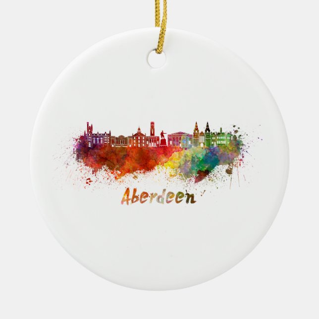 Aberdeen skyline in watercolor ceramic ornament (Front)
