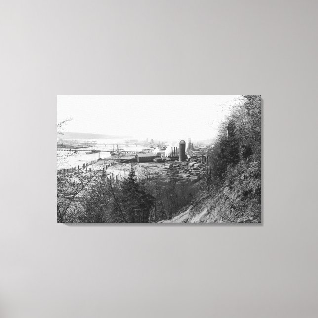 Aberdeen, WA Town View Mill and Harbor Photograp Canvas Print (Front)