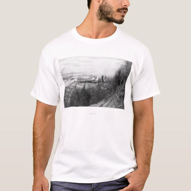 Aberdeen, WA Town View Mill and Harbor Photograp T-Shirt (Front)