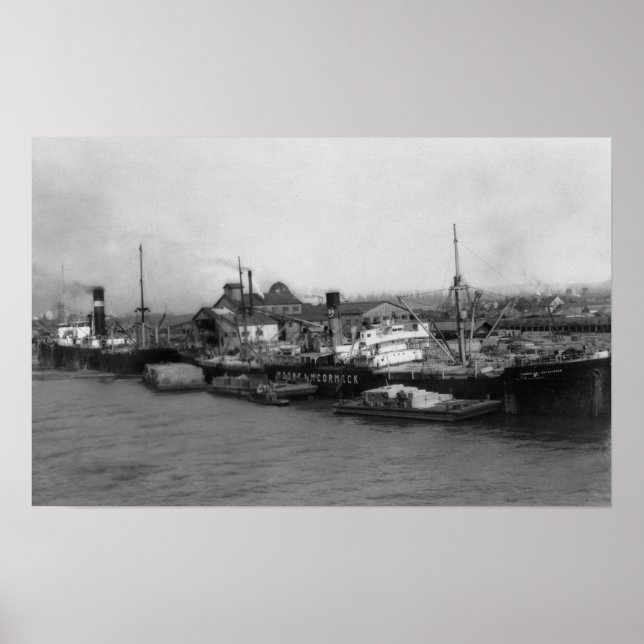 Aberdeen, WA - View of Waterfront and Shipping Poster (Front)