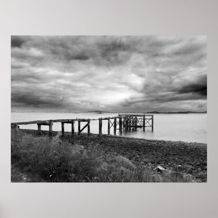 aberdour pier black and white linen print