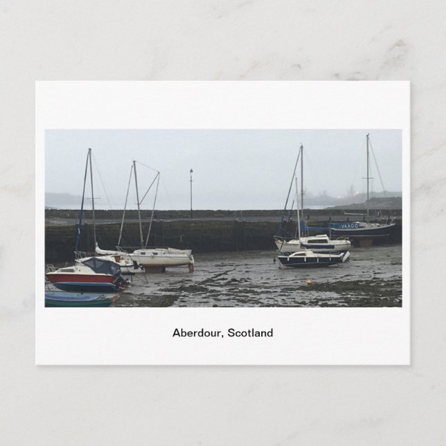 Aberdour, Scotland - Boats at Low Tide in Mist Postcard (Front)
