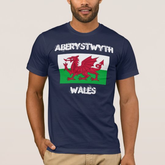 Aberystwyth, Wales with Welsh flag T-Shirt