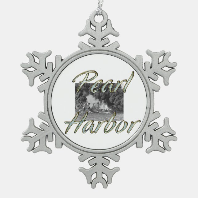 ABH Pearl Harbor Snowflake Pewter Christmas Ornament (Front)