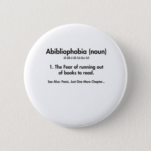 Abibliophobia Tshirt Funny Book Lover Definition Button
