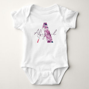 Abigail Baby Name Flower Script Pretty Girl Floral Baby Bodysuit