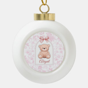 Abigail   Custom Pink Teddy Bear Nursery Design  Ceramic Ball Christmas Ornament