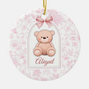 Abigail Custom Pink Teddy Bear Nursery Design Ceramic Ornament