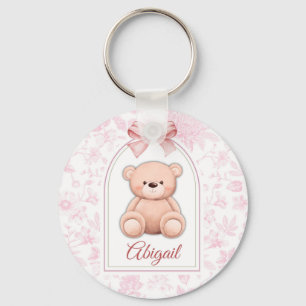 Abigail   Custom Pink Teddy Bear Nursery Design  Keychain