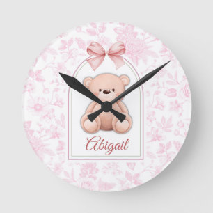 Abigail Custom Pink Teddy Bear Nursery Design Round Clock