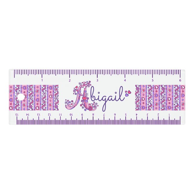 Abigail doodle art name pink purple ruler (Front)