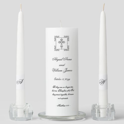  Abigail Elegant Christian Bride  Groom Initials Unity Candle Set