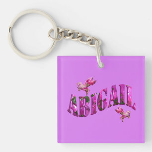Abigail, Girls Name Logo Made From Pink Flowers, Keychain