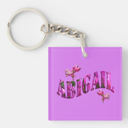 Abigail Girls Name Logo Made From Pink Flowers Keychain