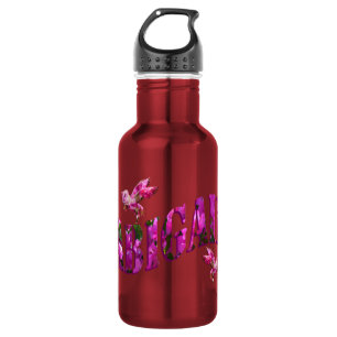 Abigail, Girls Name Logo Made From Pink Flowers, Stainless Steel Water Bottle