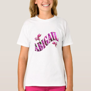 Abigail, Girls Name Logo Made From Pink Flowers, T-Shirt
