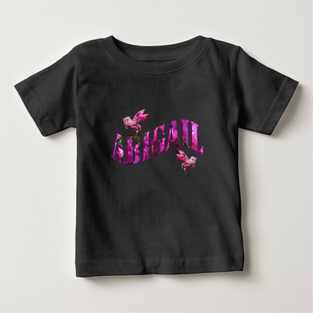 Abigail, Girls Name Made From Pink Flowers, Baby T Baby T-Shirt (Front)