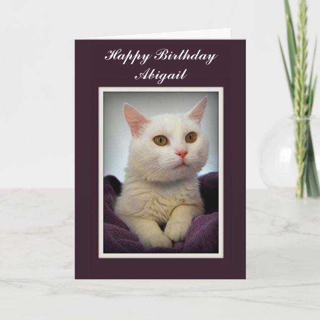 Abigail Happy Birthday White Cat Card (Front)