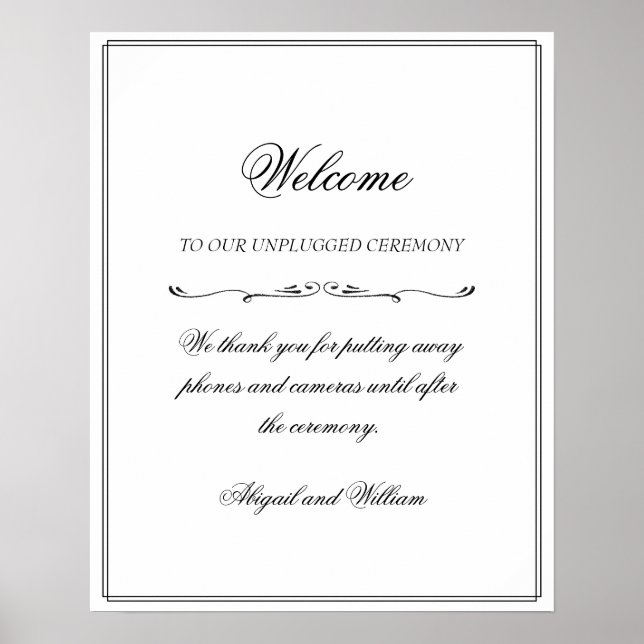 Abigail Simple Unplugged Ceremony Sign (Front)