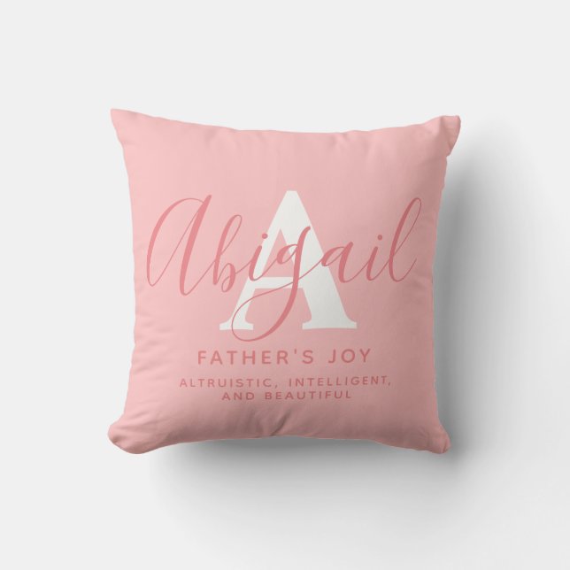 Abigail text coral name meaning  throw pillow (Front)
