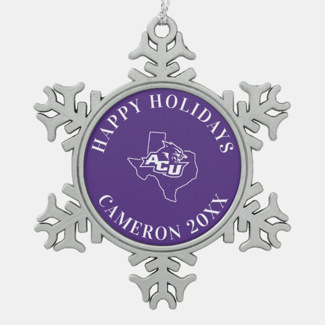Abilene Christian State Love Snowflake Pewter Christmas Ornament (Front)