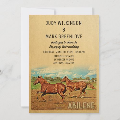 Abilene Texas Wedding Invitation Horses