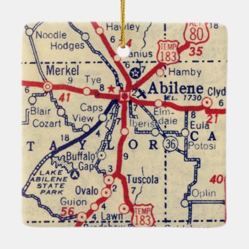 Abilene TX 1941 Map Ceramic Ornament