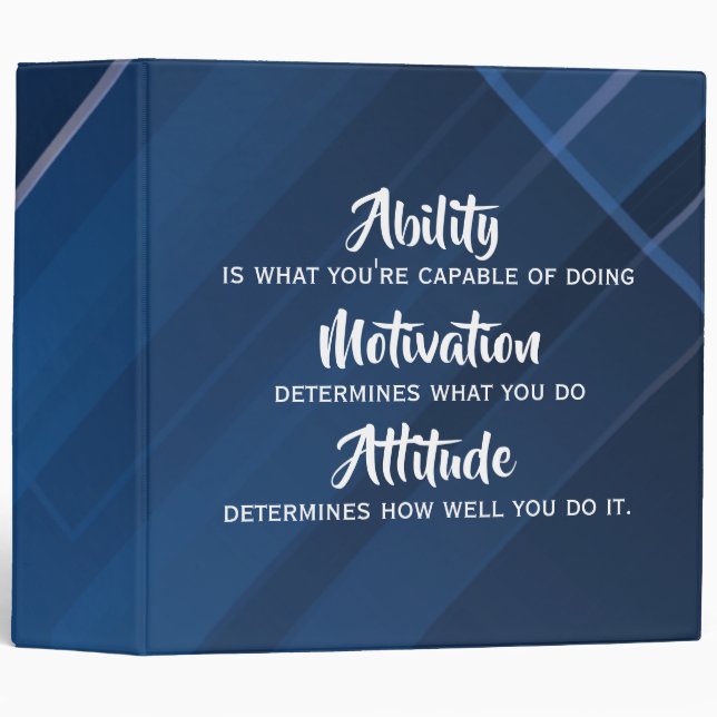 Ability, Motivation, Attitude Quote, Blue Abstract 3 Ring Binder (Front/Spine)
