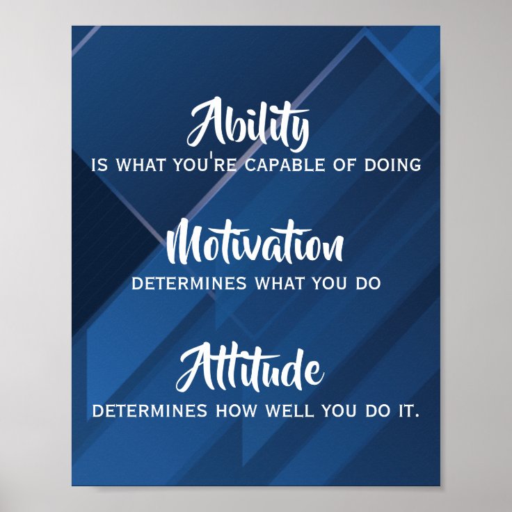 Ability, Motivation, Attitude Quote, Blue Abstract Poster | Zazzle