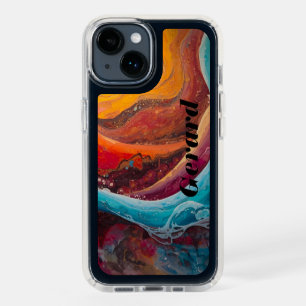 Ablaze Currents – Dynamic Sunset Water Art Print Speck iPhone 14 Case