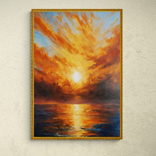 Ablaze Horizon Vibrant Sunset on the Ocean Poster