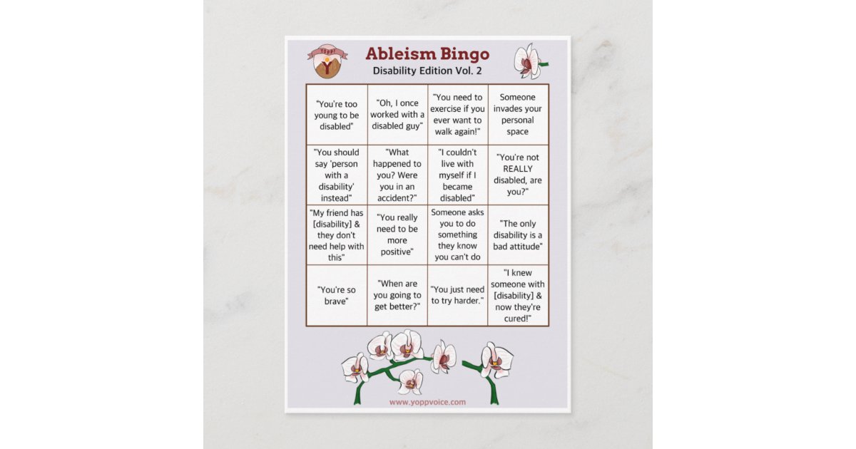 Ableism Bingo Card Disability Edition Volume 2 | Zazzle