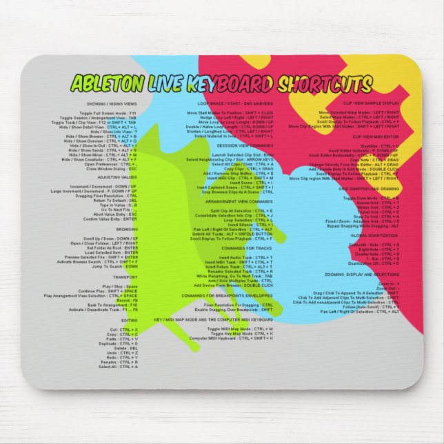 Ableton Live 8 Shortcuts Mousepad (Front)