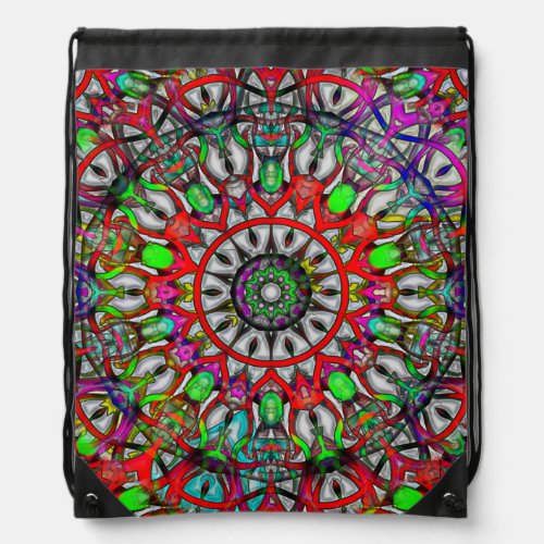 Abnormal red green colorful kaleidoscope mandala t drawstring bag