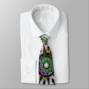 Abnormal red green colorful kaleidoscope mandala t neck tie