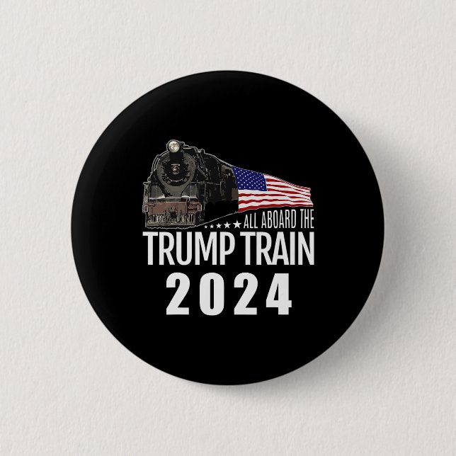 Aboard The Trump Train 2024 American Flag 2  Button (Front)