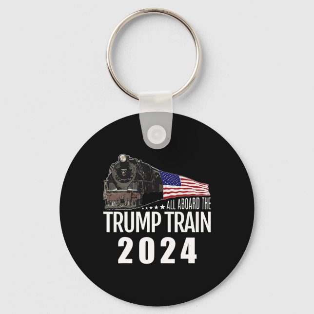 Aboard The Trump Train 2024 American Flag 2  Keychain (Front)