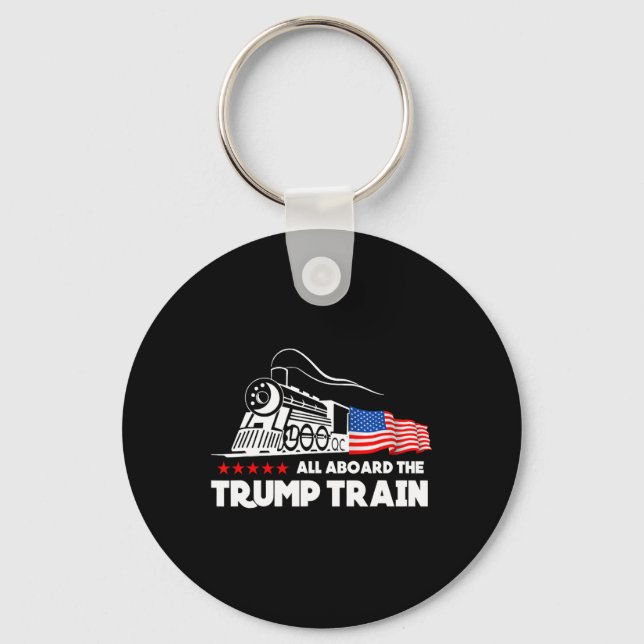 Aboard The Trump Train 2024 American Flag  Keychain (Front)