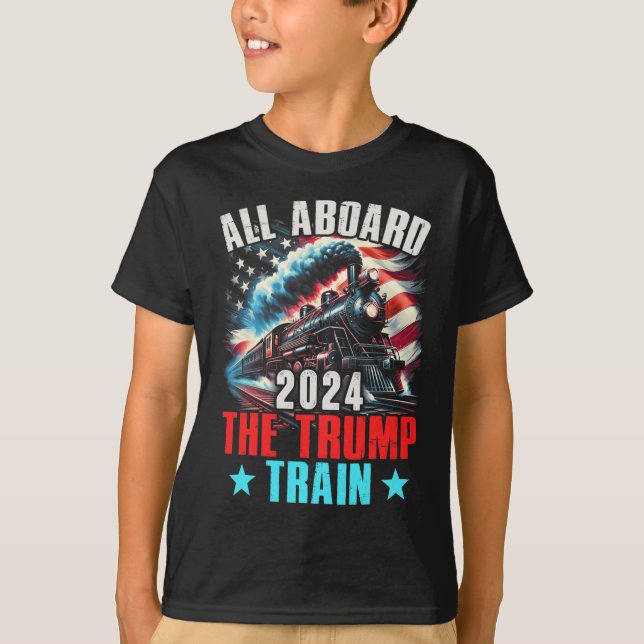 Aboard The Trump Train 2024 Trump 2024 Us American T-Shirt (Front)
