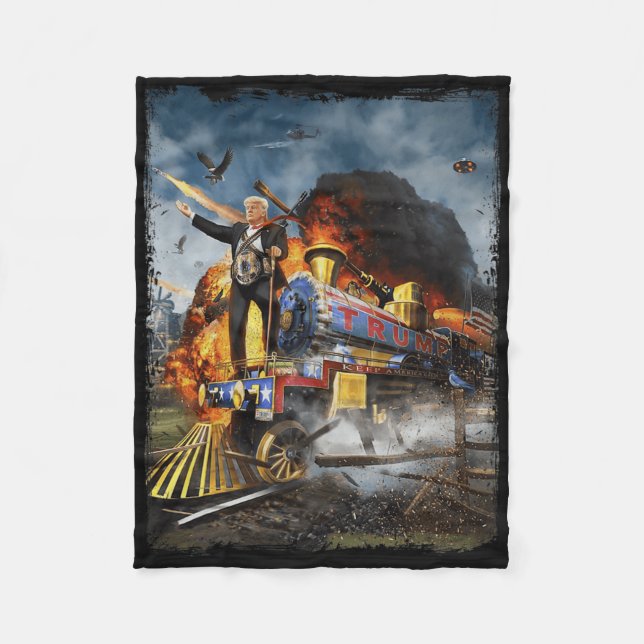 Aboard The Trump Train Funny Donald Trump 2024 Ele Fleece Blanket (Front)
