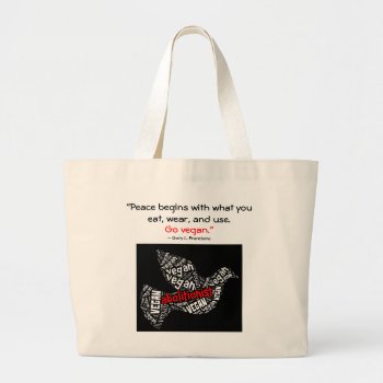 "abolitionist Vegan" Word-cloud Dove & Quote Large Tote Bag by AbsoluteVegan at Zazzle