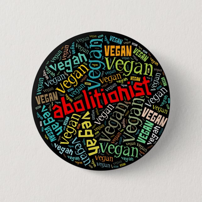 "Abolitionist Vegan" Word-Cloud Mosaic Button (Front)