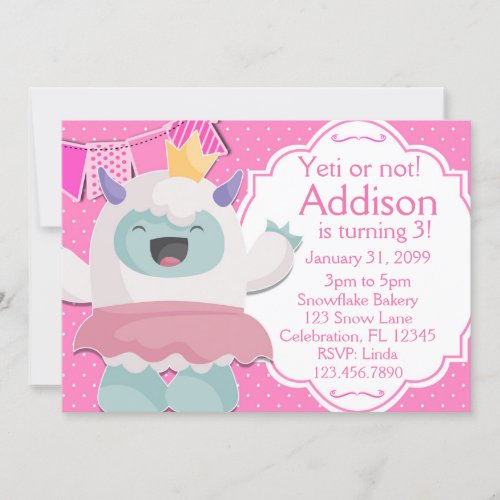 Abominable Snow Princess Yeti Girls Birthday Invitation