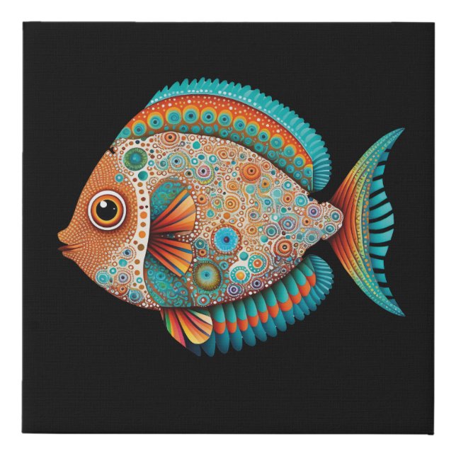 Aboriginal Art inspired Fish, dot art Faux Canvas Print (Front)