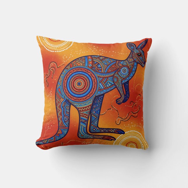 ABORIGINAL ART OF KANGAROO THROW PILLOW (Front)