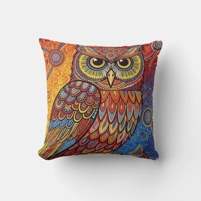 ABORIGINAL ART OF OWL THROW PILLOW (Front)