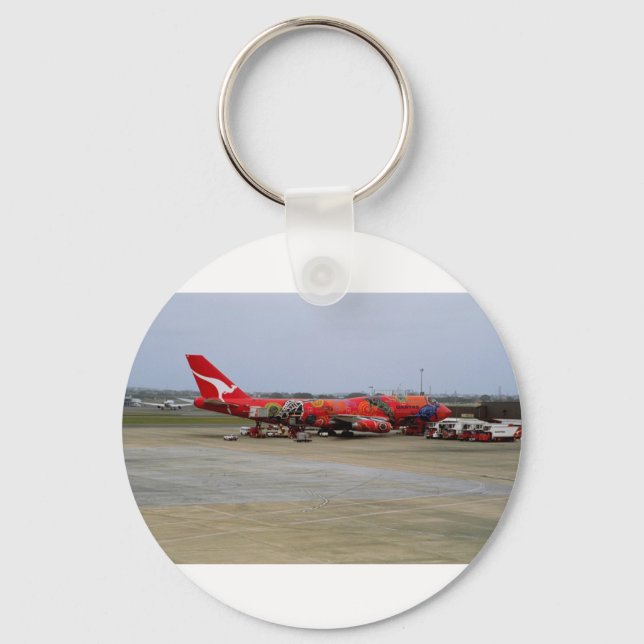 Aboriginal art, Quantas 747, Kingsford Smith Airpo Keychain (Front)