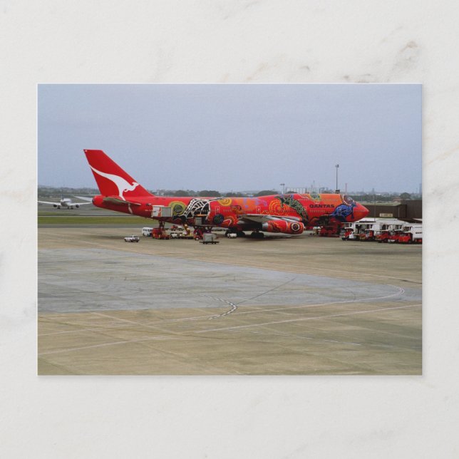 Aboriginal art, Quantas 747, Kingsford Smith Airpo Postcard (Front)