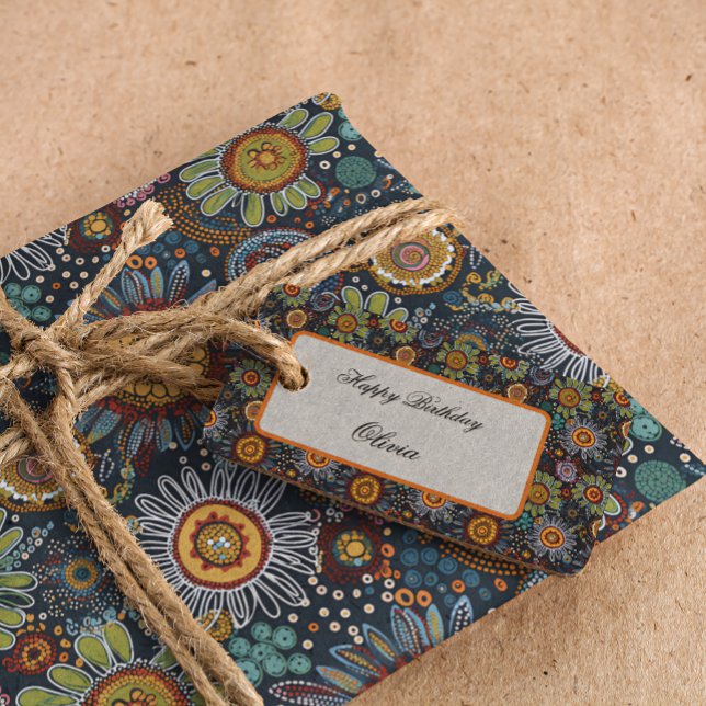 Aboriginal art style flower glossy wrapping paper (Creator Uploaded)