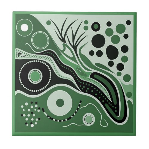 Aboriginal art style green 1 of 9 Ceramic Tile